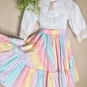 Vtg Mini World Dress Sz 10 Colorful White Lace Ruffles Prairie Party Pinafore